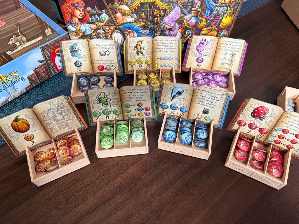 Quacks of Quedlinburg token boxes - wooden 3D printed organizers