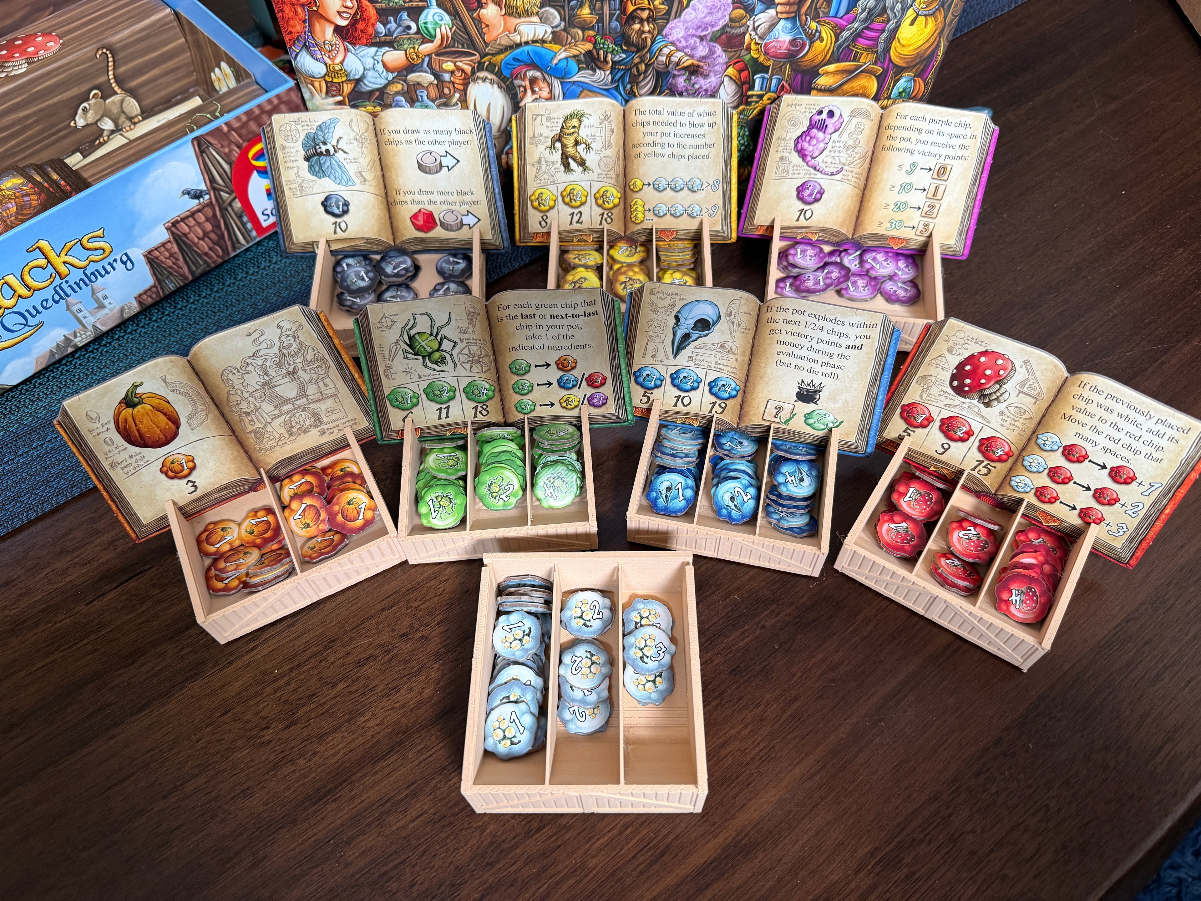 Quacks of Quedlinburg token boxes - wooden 3D printed organizers